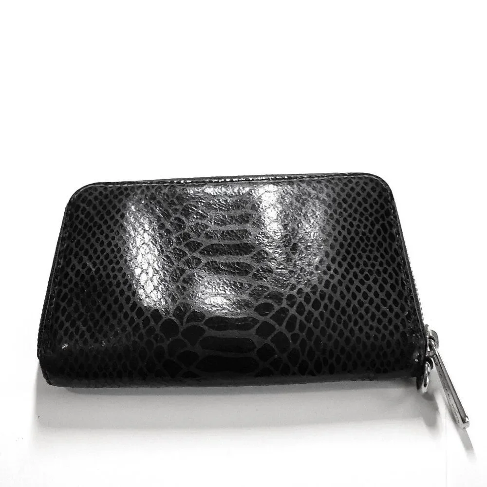 Michael Kors Women's Black Snake Skin Pattern Round Zip Short Wallet